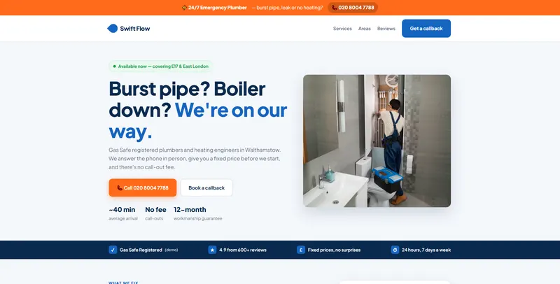 Swift Flow plumber website design