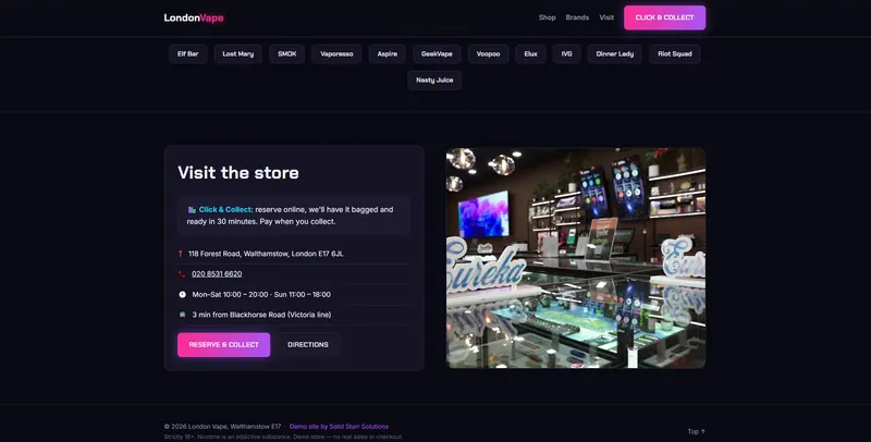 Vape shop website design